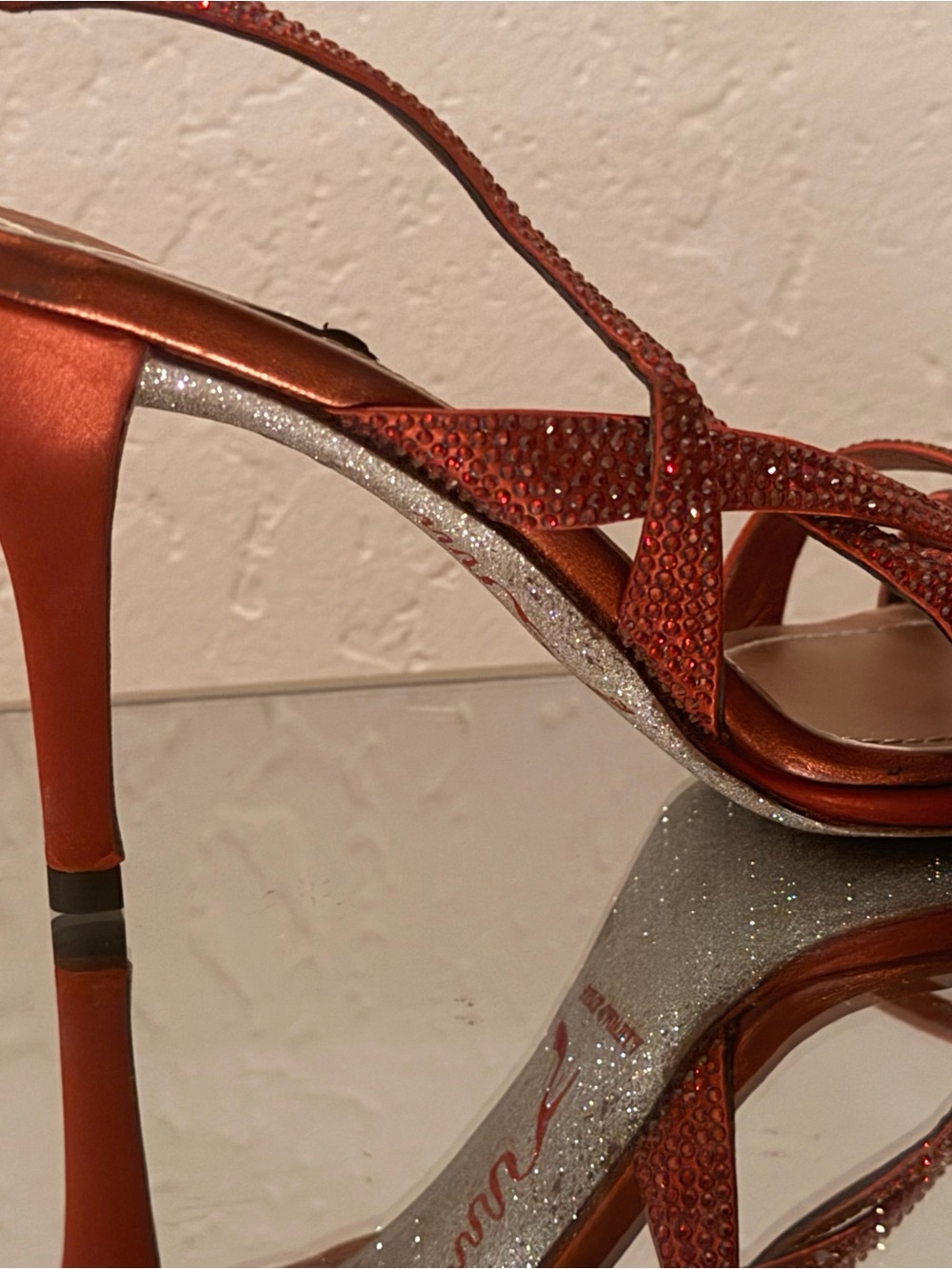 Rene Caovilla Rust Red Crystal-Strap Slingback Stilettos - Picture 10 of 12